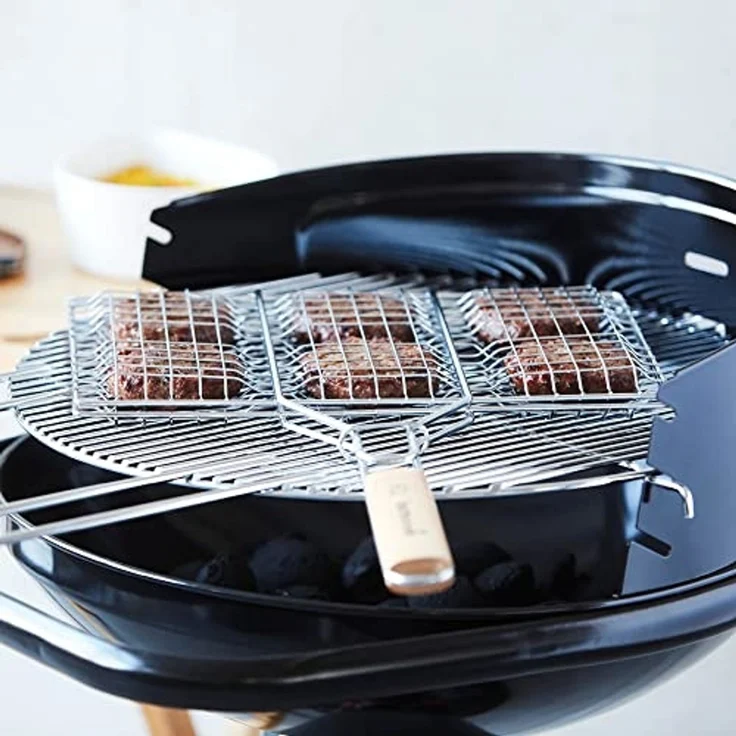Barbecook Hamburgergrill perfekt für die zubereitug von 6 burgern, aus Chrom und Holz, 35x23 cm, Silber,holzfarbe – Bild 2
