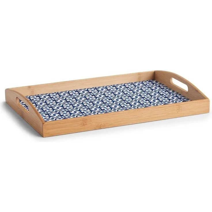 ZELLER 25389 Serviertablett MAROKKO aus Bambus/MDF, blau/weiß, 44 x 30 x 5,5 cm