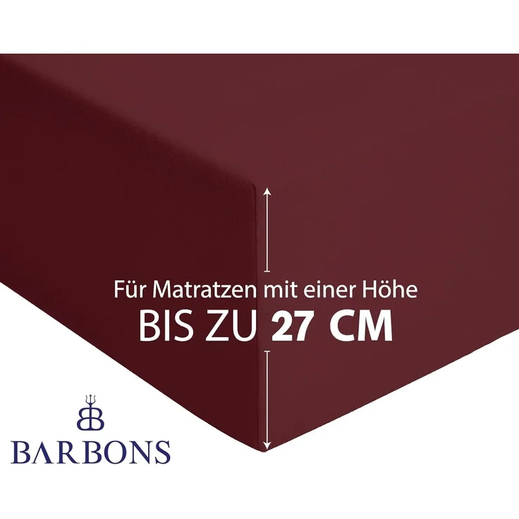 BARBONS Spannbettlaken 180x200 cm - 100% Baumwolle Spannbettlaken, Oeko-TEX Zertifiziert, Bettlaken Jersey, Spannbetttuch, Matratzenhöhe bis 25 cm (Bordeaux - 180x200) – Bild 3