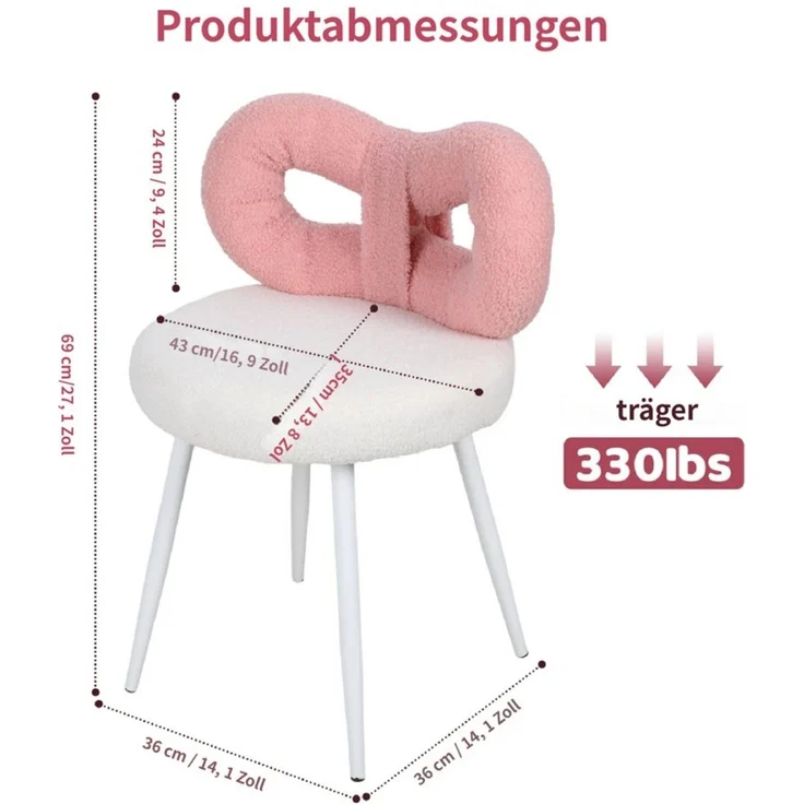 Rutaqian Stuhl Schminkhocker mit Bowknot Rückenlehne,Make-Up Stuhl, Einstellbare Fuß Pads,Armless,Dressing Stuhl Seite Tisch Sitz – Bild 2