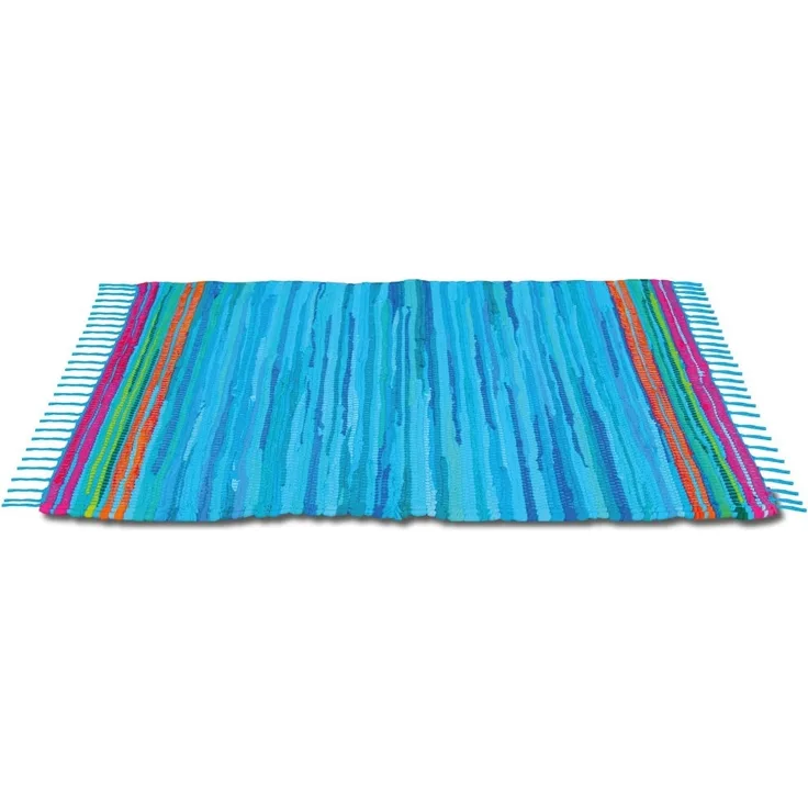 Flickenteppich handgewebter Teppich aus Baumwolle, stylischer und strapazierfähiger Fleckerlteppich in vielen verschiedenen modischen Ausführungen erhältlich (70 x 180cm / blau - dunkelblau)