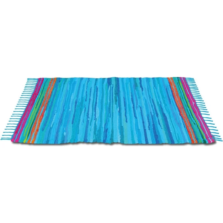 Flickenteppich handgewebter Teppich aus Baumwolle, stylischer und strapazierfähiger Fleckerlteppich in vielen verschiedenen modischen Ausführungen erhältlich (70 x 180cm / blau - dunkelblau) – Bild 1