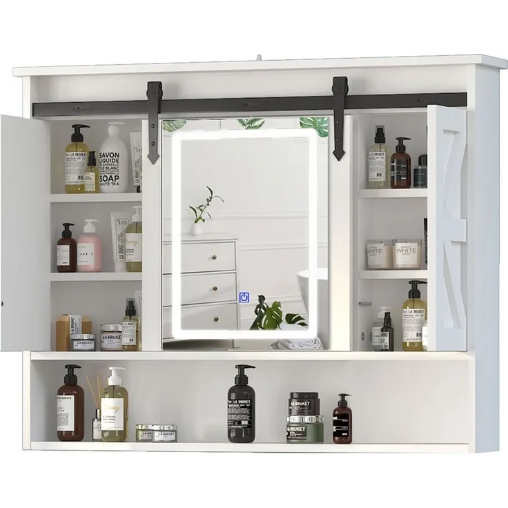radelldar Badezimmerspiegelschrank mit LED-Beleuchtung, Medizinschrank 80×13×75 cm (1-St) Wandschrank mit Schiebespiegeltür
