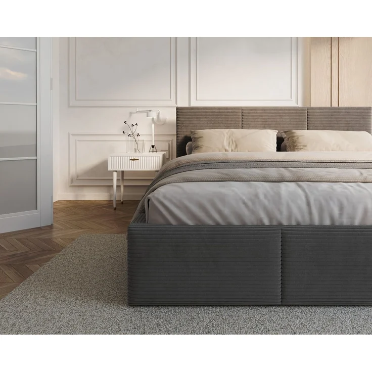 thematys Polsterbett mit Bettkasten & Lattenrost – Stauraumbett Cord 180x200cm, mit 23 cm Taschenfederkern-Matratze H2, Grafit – Bild 5