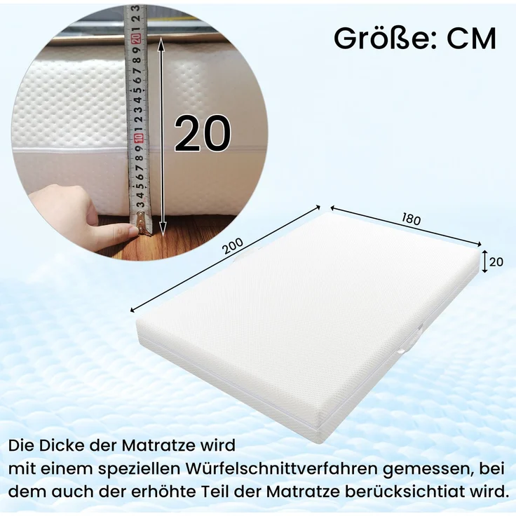 7-Zonen Kaltschaummatratze 180x200x20 cm, Weiß, H3/H2, Bezug waschbar, mit Grifflaschen – Bild 2