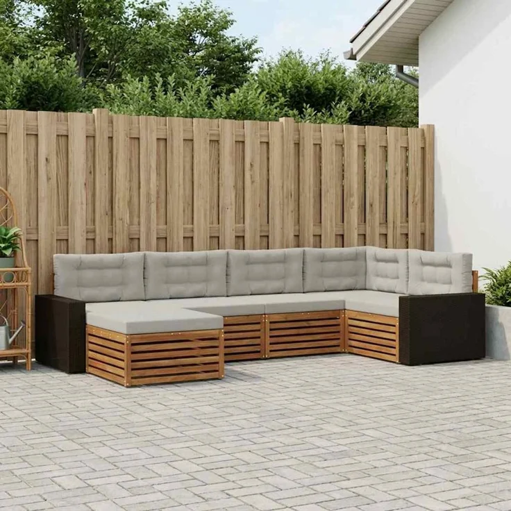 vidaXL Outdoor-Sofagarnitur 6 stk. 6-Sitzer Natur und Hellgrau 3383574 – Bild 1