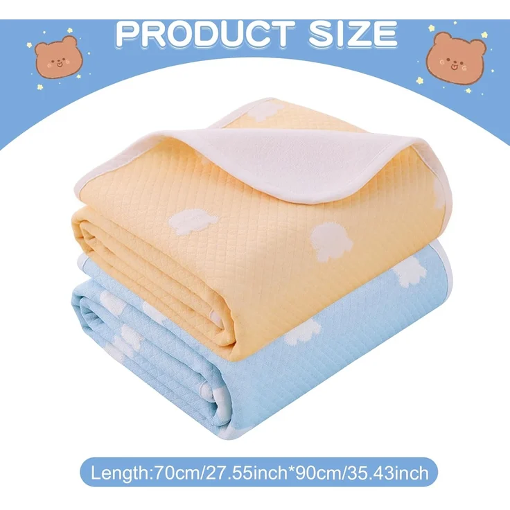 2 Stück Baby Wickelunterlage, Waschbar Säugling Wickelunterlage, 70x90 cm Wasserdicht Atmungsaktiv Wiederverwendbare Wickelauflagen Changing Mat für Babys und Kleinkinder (Blau und Gelb) – Bild 2
