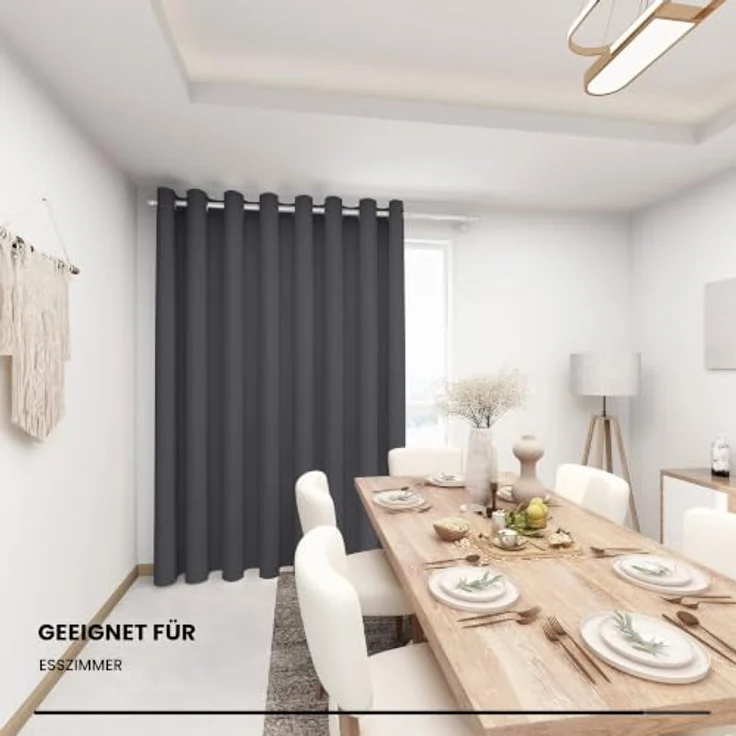 Deconovo Verdunklungsgardinen Extra Breite Vorhänge mit Ösen Dunkelgrau | 1 Stück, H242 x B254 cm, Thermo Vorhänge gegen Hitze, Gardinen für Wohnzimmer und Schlafzimmer, Sichtschutz, Blackout Curtain – Bild 8