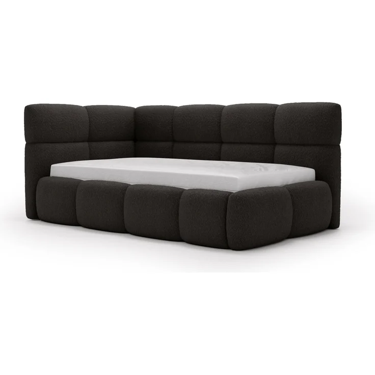 GRAINGOLD Modo One Jugendbett 90x200, Einzelbett mit Bettkasten, mit Lattenrost, Bouclé-Stoff, Rechts, Schwarz – Bild 2
