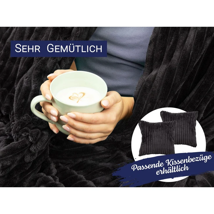 ZOLLNER Kuscheldecke flauschig aus 100% Polyester, 150x200 cm, Schwarz – Bild 2