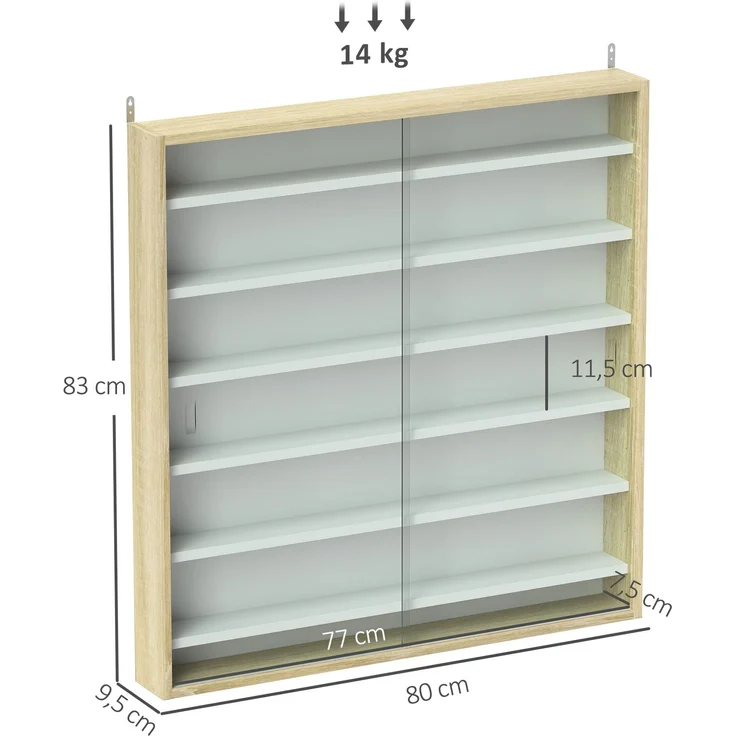 Wandvitrine für Sammlerstücke, 80 x 9,5 x 83 cm, 6 höhenverstellbare Böden, 2 Glasschiebetüren,Cecodadi – Bild 5