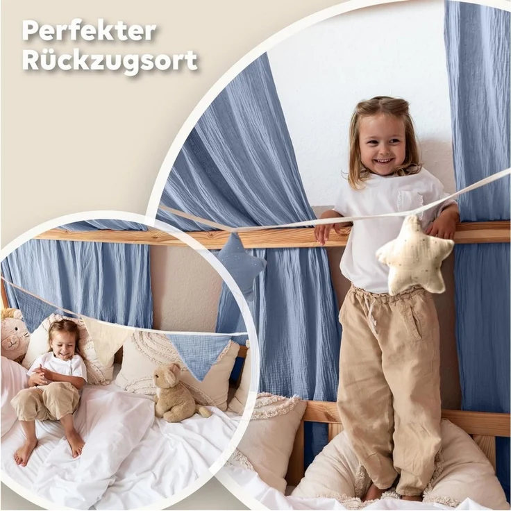 lilimaus Betthimmel Hausbett Himmel Gold aus Musselin - 2er-Set für Kinderbett (1-tlg), 2 Stoffbahnen mit feinen Goldapplikationen - schnell montiert – Bild 3