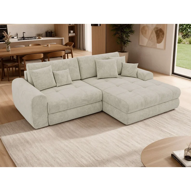 Sofa L-Form ARELIA L mit Schlaffunktion, Wohnzimmer Sofa, Wellenfederung, Sofa mit DL-System - Schenille grob gewebt Creme - Links – Bild 4