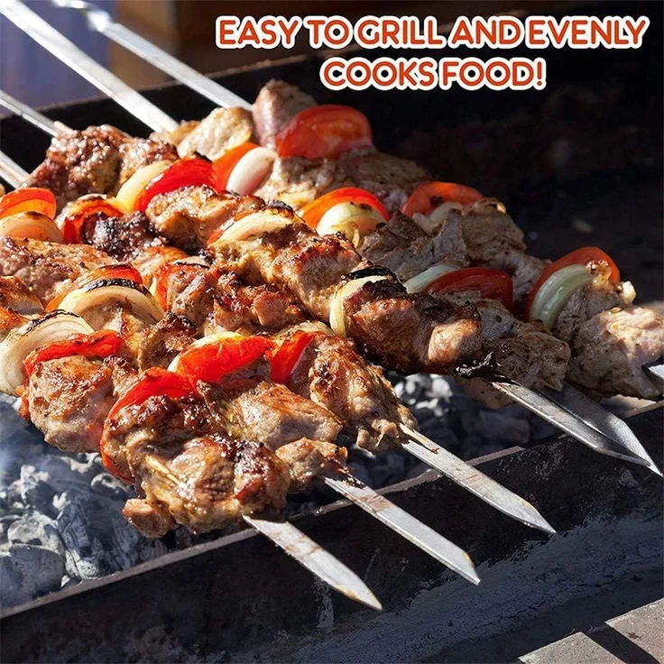12-teiliges Edelstahl-Grillspieß-Set, flach, wiederverwendbar, 39 cm – Bild 7