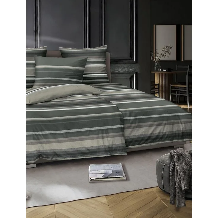 Irisette Bettwäsche VAYA, Grün, Grau, 135x200 cm, Reißverschluss, Mako-Satin