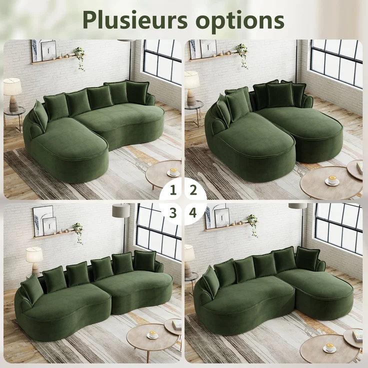 EINHOM L-förmiges Frameless Modulares Sofa, bequemes Chenille Cloud Sofa mit tiefer Sitzfläche, modernes Chaiselongue Sofa, extra groß, inklusive Kissen, ideal für Wohnzimmer, Grün – Bild 7