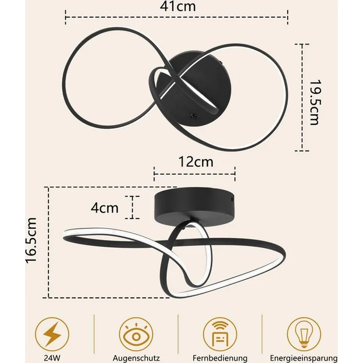Nettlife LED Deckenleuchte Weiß/Schwarz 24W Modern Dimmbar Schlafzimmerlampe Umlaufendes, LED fest integriert, warmweiß, für Schlafzimmer Esszimmer Flur Büro Kinderzimmer – Bild 3
