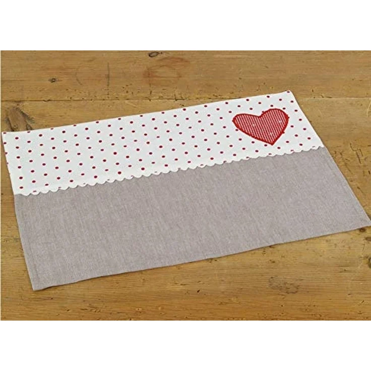 matches21 HOME & HOBBY Platzset Tischset Landhaus Premium ROSI Punkte & Herz grau weiß 33x48 cm, (1-St) – Bild 1