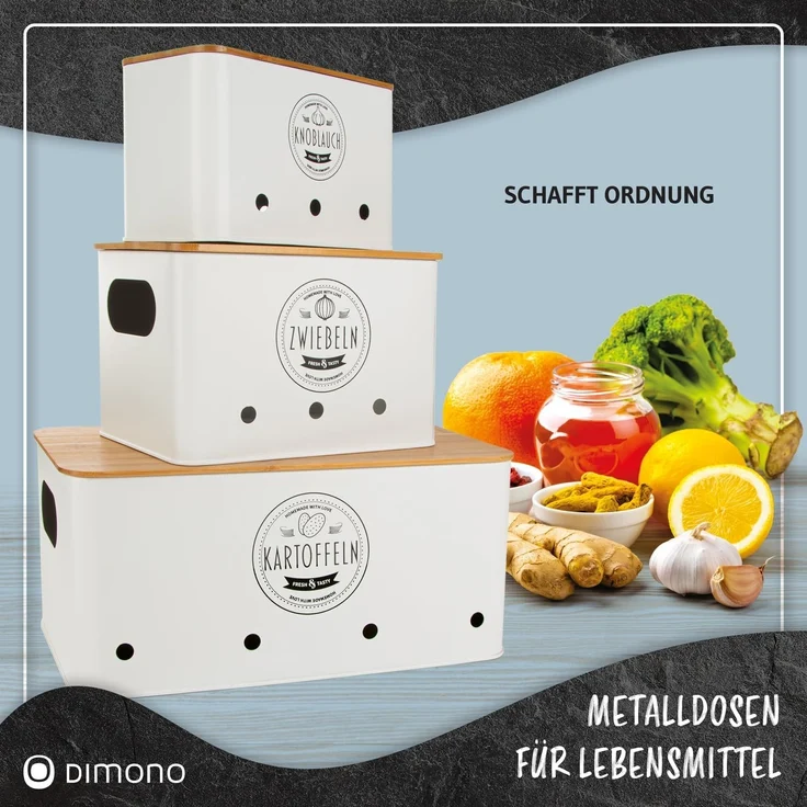 Dimono Aufbewahrungsbox Dimono 3er Vorratsbox Set–Gemüseaufbewahrung für Kartoffeln & Zwiebel (Frischhaltedose, Lebensmittel-Box), Ideal für Zwiebeln, Kartoffeln & Knoblauch – Bild 3