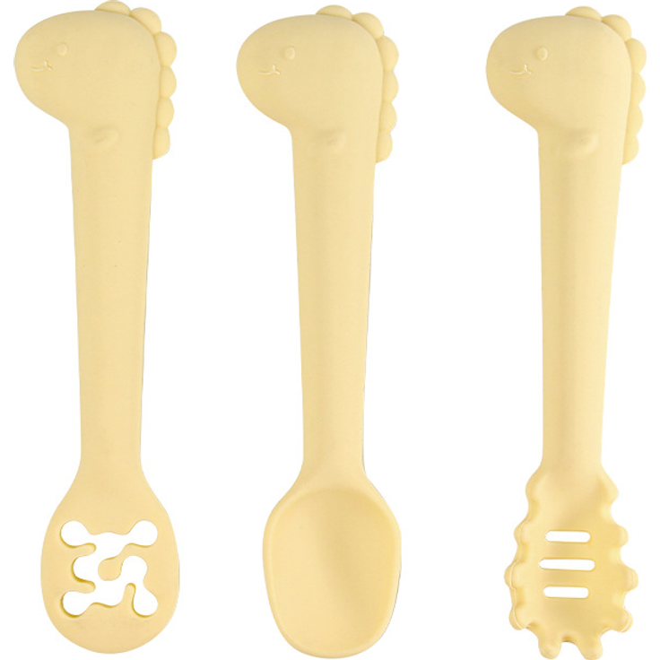 ABC 6-teiliges gelbes Baby-Trainingslöffel-Set aus lebensmittelechtem Silikon, geeignet für Babys ab einem Jahr zum selbstständigen Essen. Babylöffel in Dinosaurierform