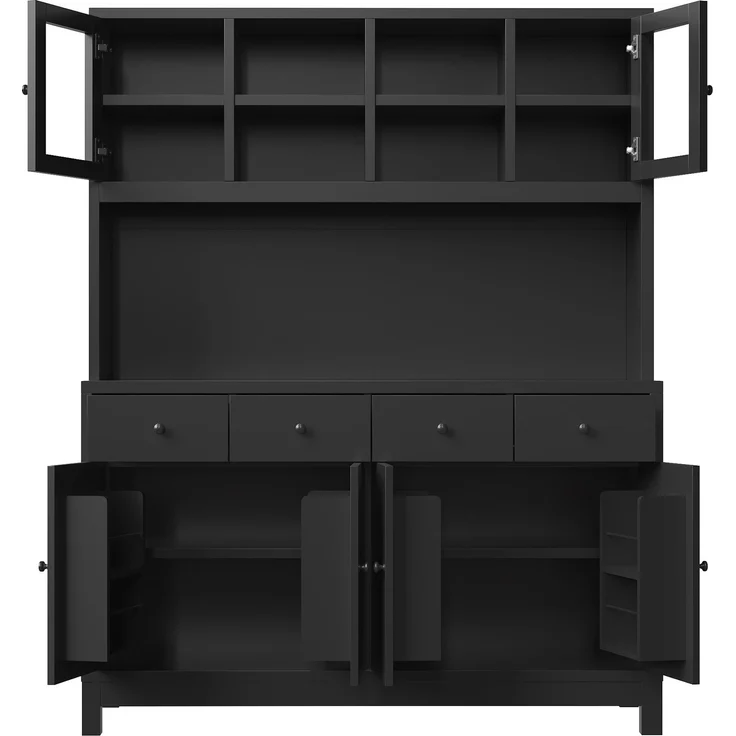 Hochbuffetschrank 140*38.5*180cm mit App-gesteuerter RGB-LED, Glastüren & 4 Schubladen, verstellbare Einlegeböden, belastbar bis 100kg, Schwarz – Bild 10