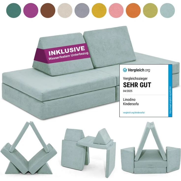 Linodino Kindersofa Spielsofa I aus Schaumstoff Bausteine I Spielcouch für Kinder, Wasserfeste Unterbezüge, Waschbare Chenille Bezüge 30° – Bild 5
