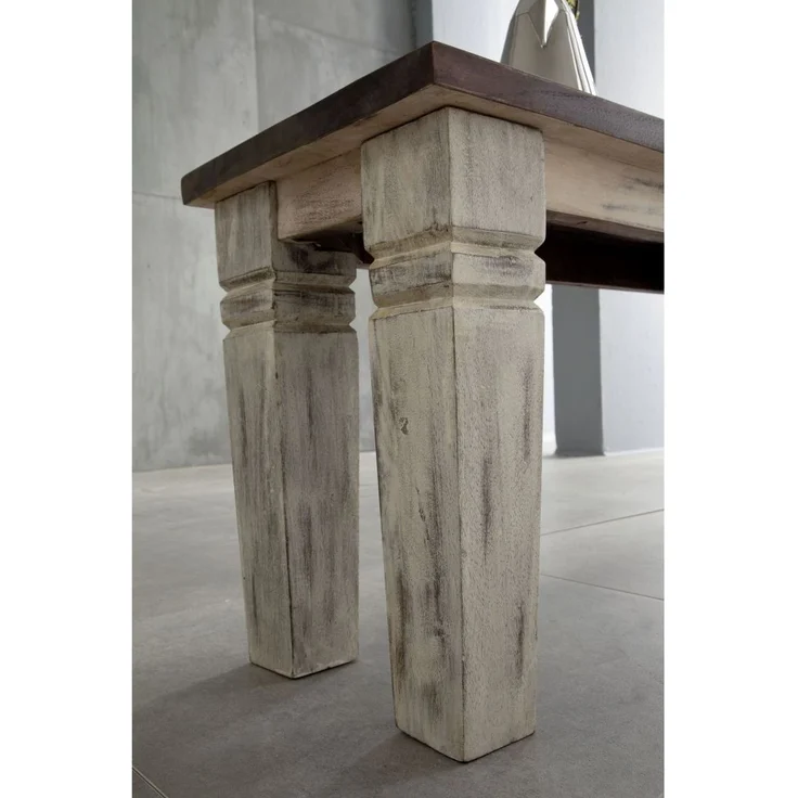 Bank Mango / Akazie 140x35x45 weiß gewachst CASTLE-ANTIK #146 – Bild 4