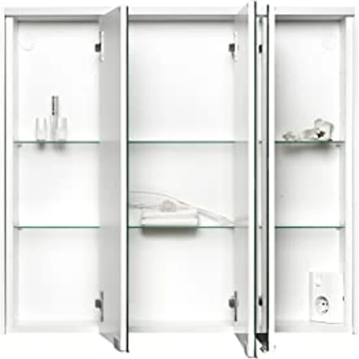 Sieper LED-Spiegelschrank KHX 80, anthrazit/weiß, 3 Spiegeltüren, integrierte Steckdose, verstellbare Glas-Einlegeböden – Bild 3