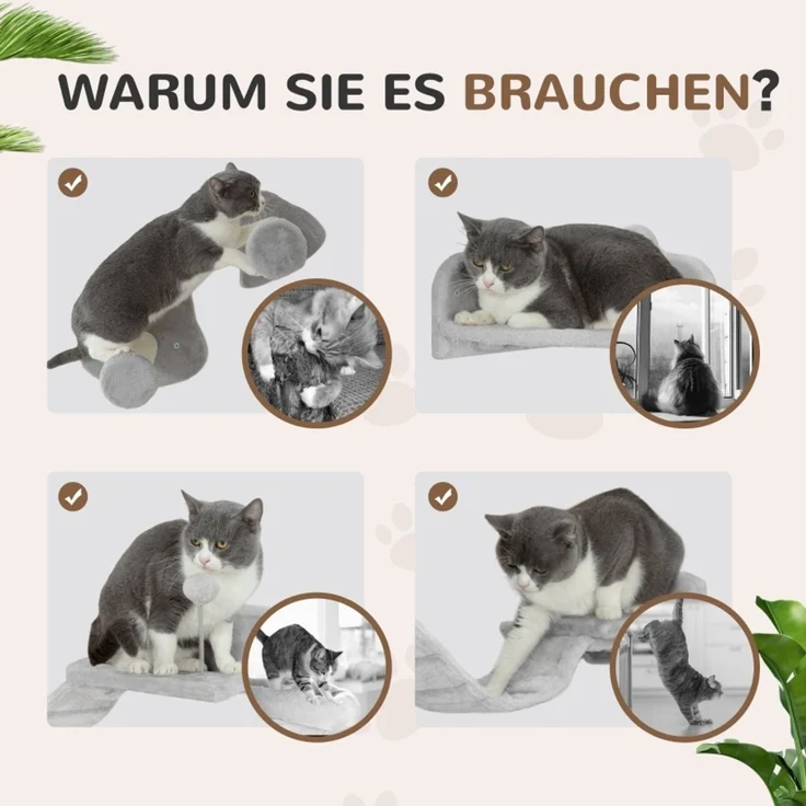 JARDJ Katzentreppen-Set, 4-teilig, Kratzmöbel mit Sisal-Stufen, doppelter Plattform, Hellgrau/Cremeweiß – Bild 6