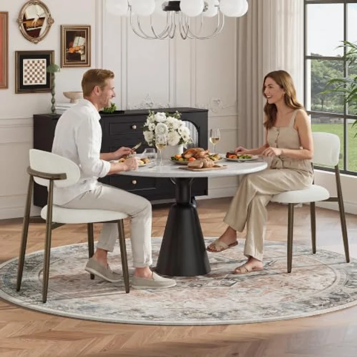 MALOL Esszimmerstühle 4er Set, Gepolsterte Stühle Esszimmer, Küchenstühle, Esstisch Stühle mit geschwungener Rückenlehne & Metallfüßen, moderne Stoffstühle für Küche, Wohnzimmer und Gastronomie, Beige – Bild 4