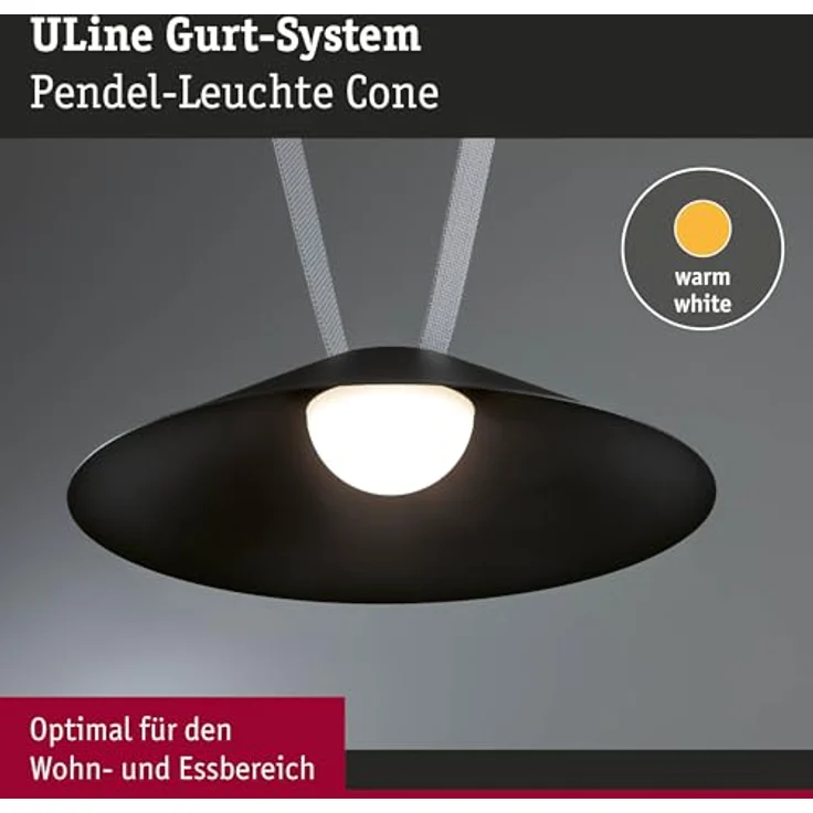 Paulmann Pendelleuchte Cone Uline 12W Aluminium, schwarz, warmweißes Licht 3000 K, 1245 lm, IP20 – Bild 3