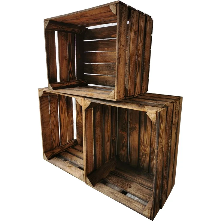 Obstkisten Weinkisten Kisten Holz shabby Vintage Geflammt 50 x 40 x 30cm 3 X – Bild 3