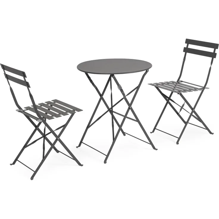 Garten-Set Austin Metall, klassisch klappbar, anthrazit, 2 Stühle und Tisch für draußen