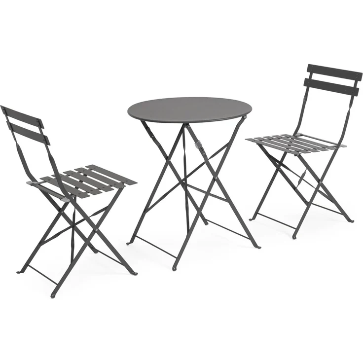Garten-Set Austin Metall, klassisch klappbar, anthrazit, 2 Stühle und Tisch für draußen – Bild 1