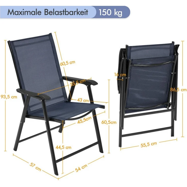 Yaheetech Klappstuhl 2-er Set Klappbarer Gartenstuhl aus Texteline-Gewebe, Stabile Gartenstühle mit Rückenlehne & Armlehnen bis 150 kg Belastbar – Bild 4