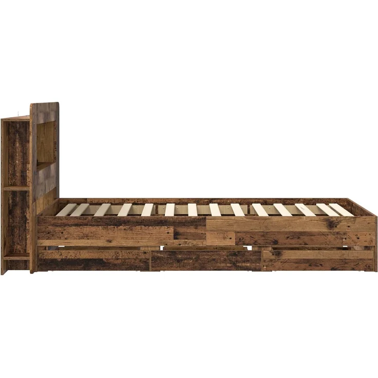 vidaXL Bettgestell mit Stauraum und Kopfteil Altholz 80 x 200 cm 3434000 – Bild 5