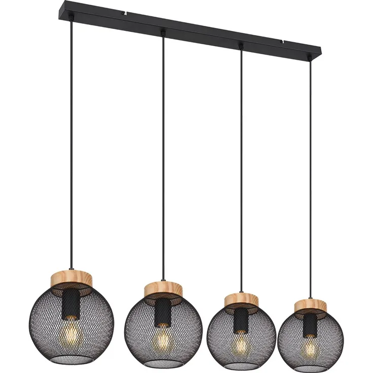 Hängeleuchte, Käfig-Design, Holz, natur, schwarz, H 120 cm