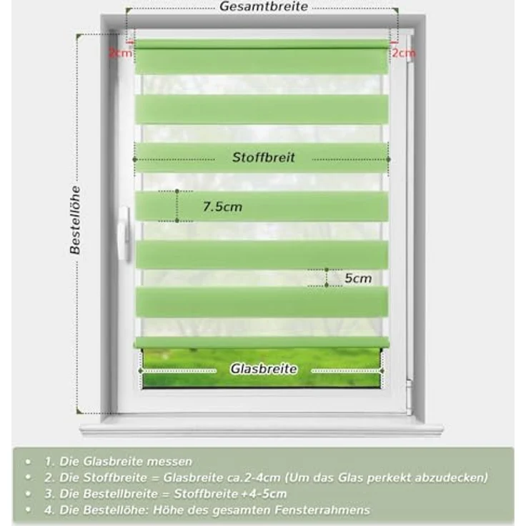 Deswell Doppelrollo Klemmfix ohne Bohren Grün B60 x H130 cm (Stoffbreite 56cm) Rollos für Fenster ohne Bohren für Fenster mit Lichtdurchlässig & Verdunkelnd/Höhe Stufenlos Verstellbar – Bild 5