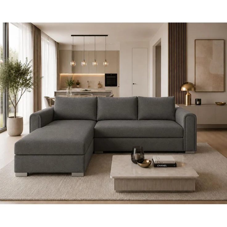 KRISAN MÖBEL Ecksofa NORDI in Dunkelgrau Universelle Wohnlandschaft mit Schlaffunktion und Bettkasten, 242 × 77 x 145 cm – Bild 5