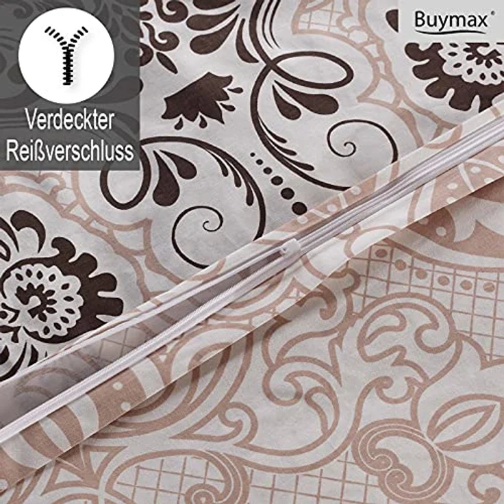Buymax Bettwäsche Wendebettwäsche, Bettbezug-Set, Renforcé 100% Baumwolle, 3 teilig, 200x200 cm, elegant, mit Reißverschluss, Barock, Weiß, Beige – Bild 5
