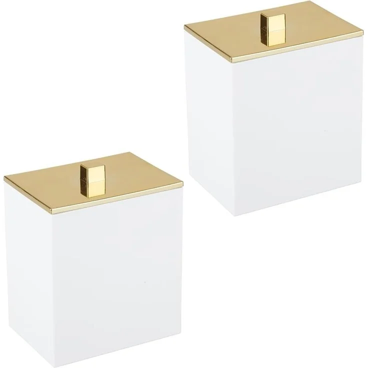 mDesign Kosmetikbehälter Wattepads Wattestäbchen Badzubehör 2er Set Weiß / Gold – Bild 1