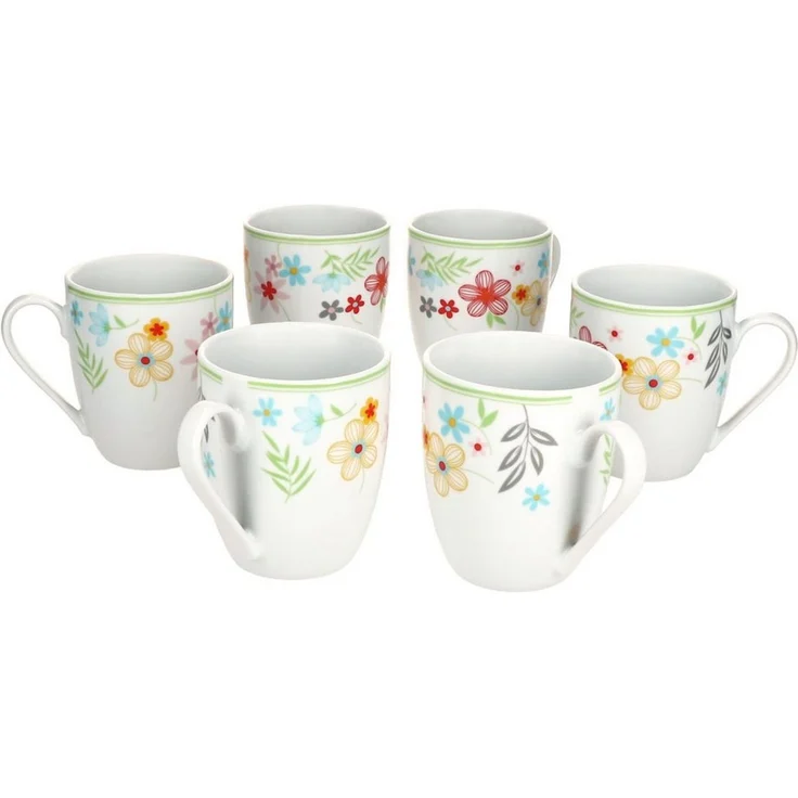 MamboCat Becher 6er Set Variant Blümchen Kaffeebecher 350ml bunte Porzellantassen, Porzellan