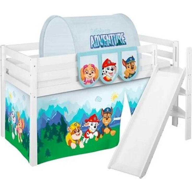 Lilokids Kinderbett Hochbett JELLE mit schräger Rutsche & Vorhang PAW PATROL 190x90 cm – Bild 2