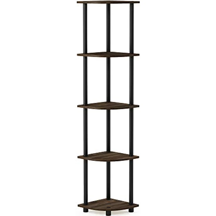 Furinno Eckregal mit 5 Ebenen, Mehrzweckregal, Holz, Columbia Walnut/Schwarz, 29. 46x29. 46x146. 56 cm – Bild 9