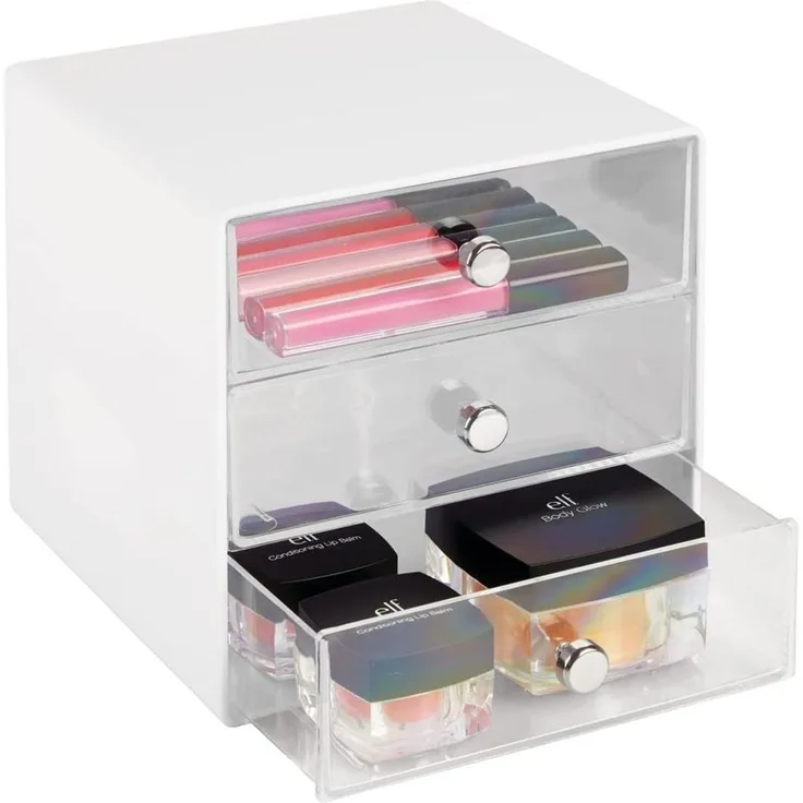 Organizer Schubladenbox Aufbewahrungsbox 3 Schubladen mDesign transparent/weiß