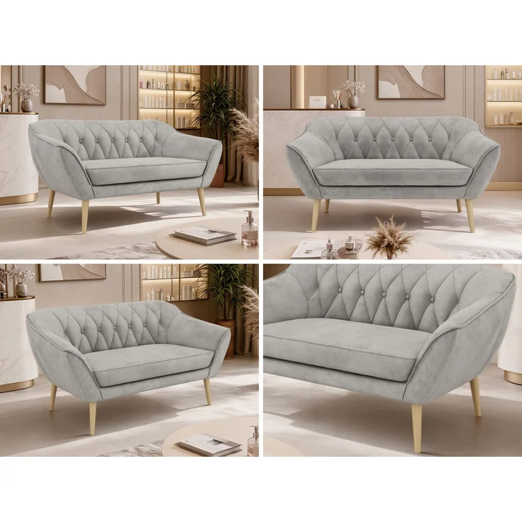 Polstersofa PIRS 2 Skandinavisches Sofa 2-Sitzer, Sofa mit Wellenfederung, Breite 140 cm, Buche Füße Hoher Sitzkomfort - Hellgrau Velvet – Bild 2