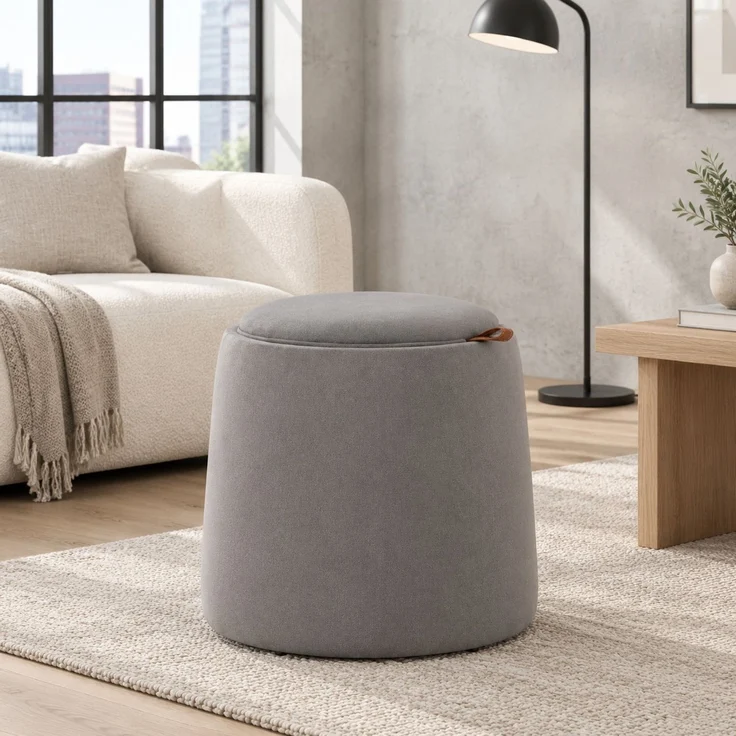 Hocker 44x44x47,5 cm in Dunkelgrau, Samtoptik mit Stauraum und Wendedeckel – Bild 7
