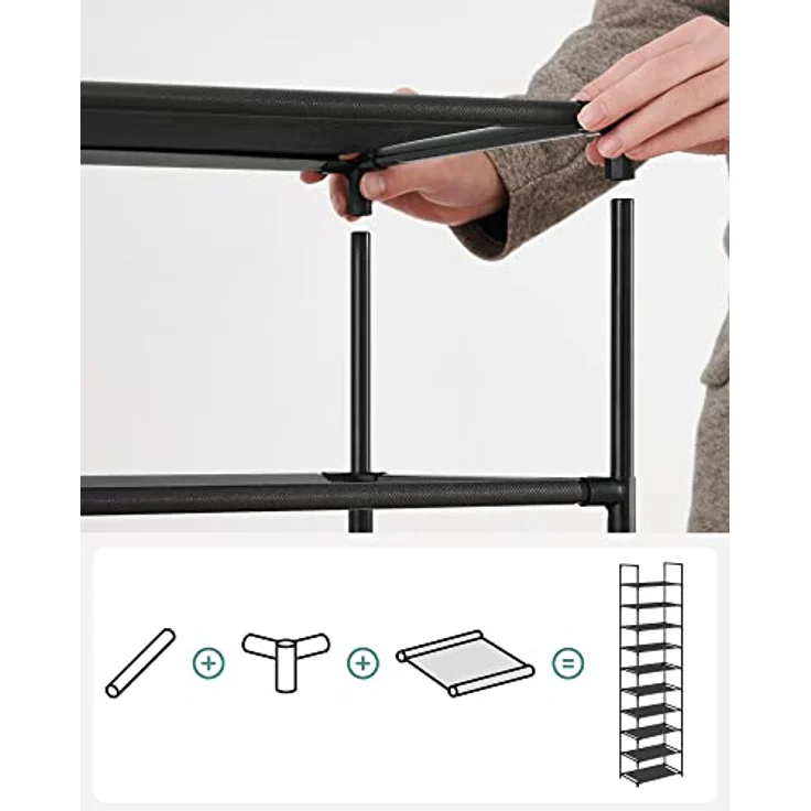 Songmics Schuhregal, 5 Ebenen, Schuhablage, Schuhaufbewahrung, schmal, 28 x 45 x 89 cm, Metallgestell, Ablagen aus Vliesstoff, für Flur, Schlafzimmer, schwarz LSH005B02 – Bild 8