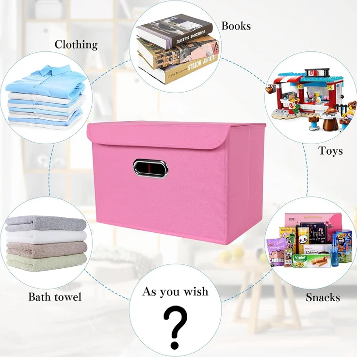 ABC Faltbare Aufbewahrungsbox aus Stoff mit Deckel und Metallgriff, 3er-Set, rosa – Bild 2