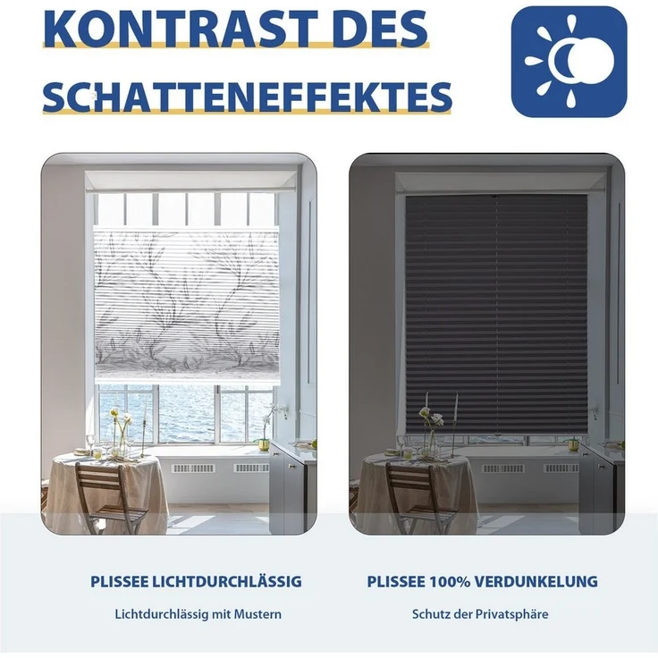 Sekey Wabenplissee Plissee ohne Bohren Verdunkelung Rollo 100% verdunkelnd Blickdicht, verdunkelnd, Klemmfix, Doppelseitige Schiene, beidseitig wählbar in Grau-Weiß, Hitzeschutz – Bild 2